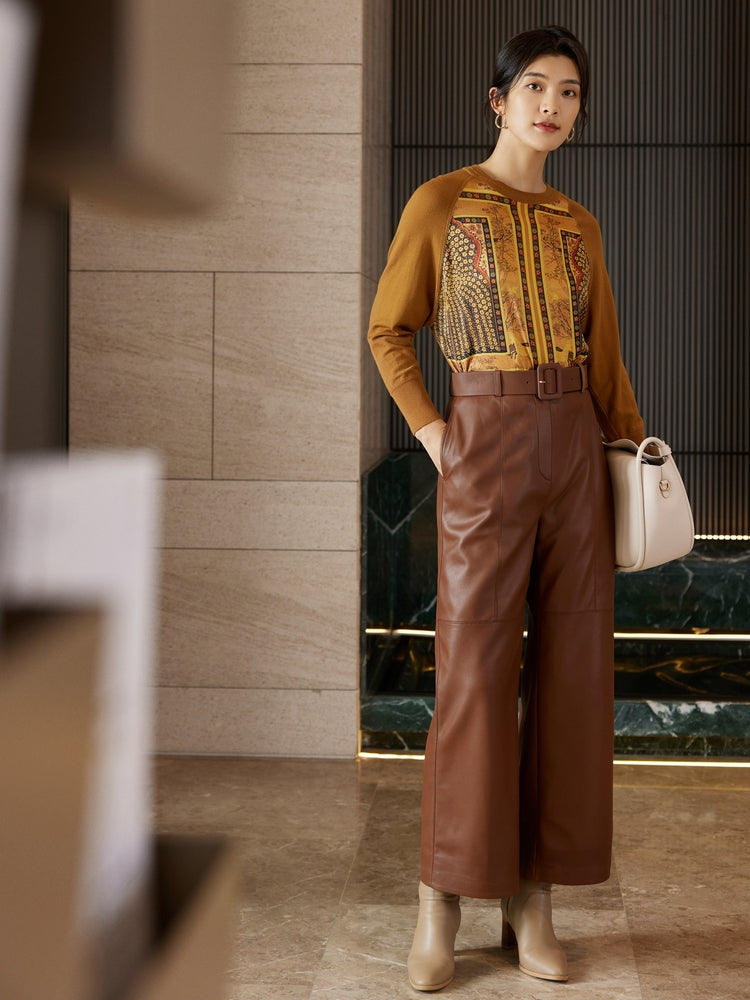 YAYING Spliced Printed Knit Top