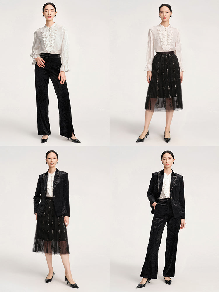 YAYING Ruffle-collar Silk Blouse