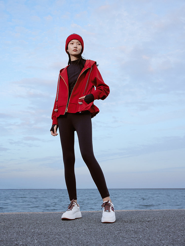 EP YAYING Hooded Cardigan With Embroideried Drawstring