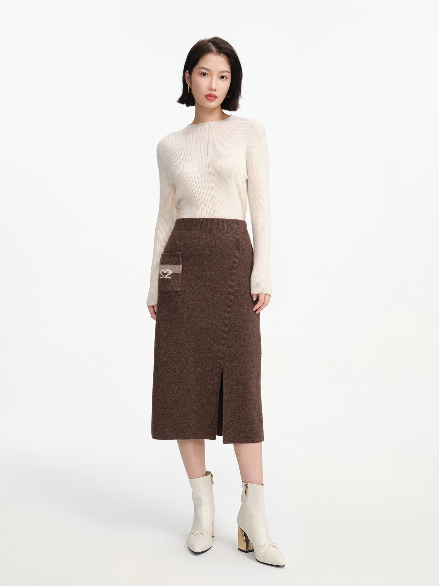 EP YAYING Stand-up Collar Cashmere Knit Top