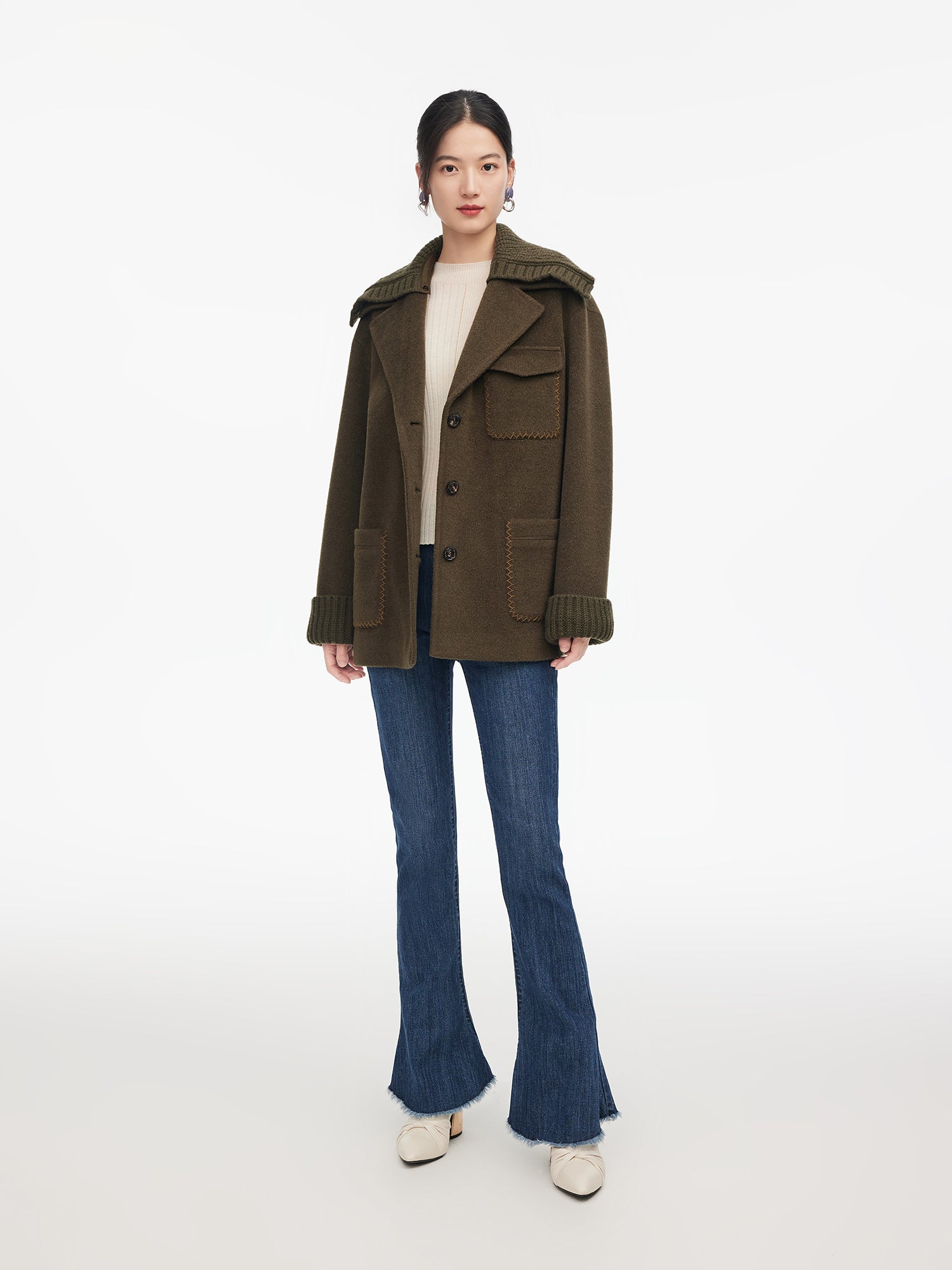 EP YAYING Stand-up Collar Cashmere Knit Top