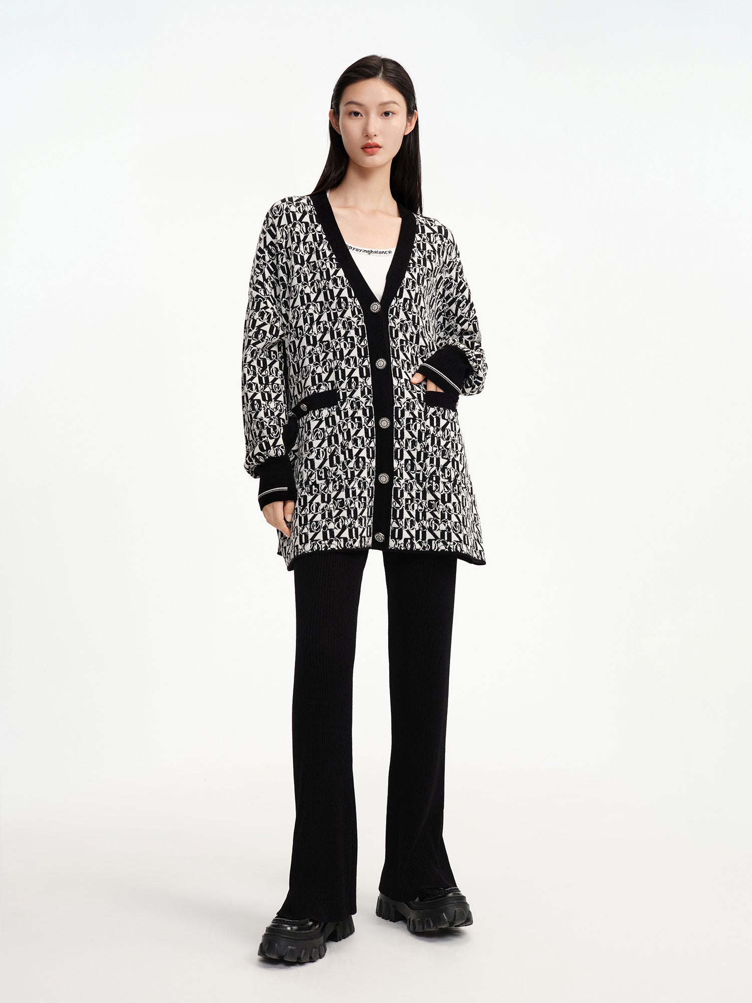 EP YAYING Straight-leg Black Knitted Skirt