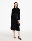 EP YAYING Velvet Pleated Midi Skirt
