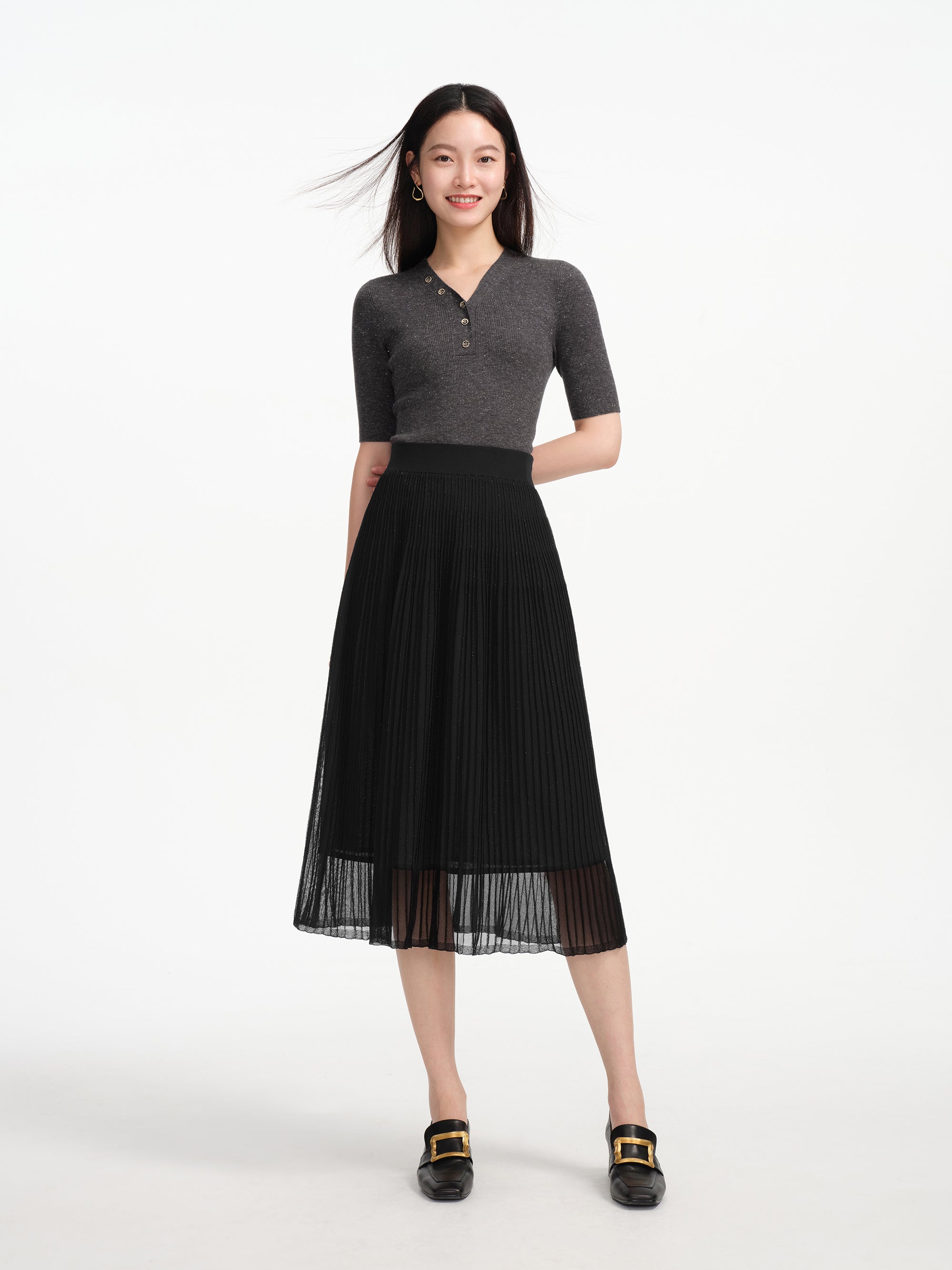 EP YAYING Wool V-neck Fit Sweater Top