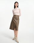 EP YAYING Nappa Wrap Skirt with Buttons