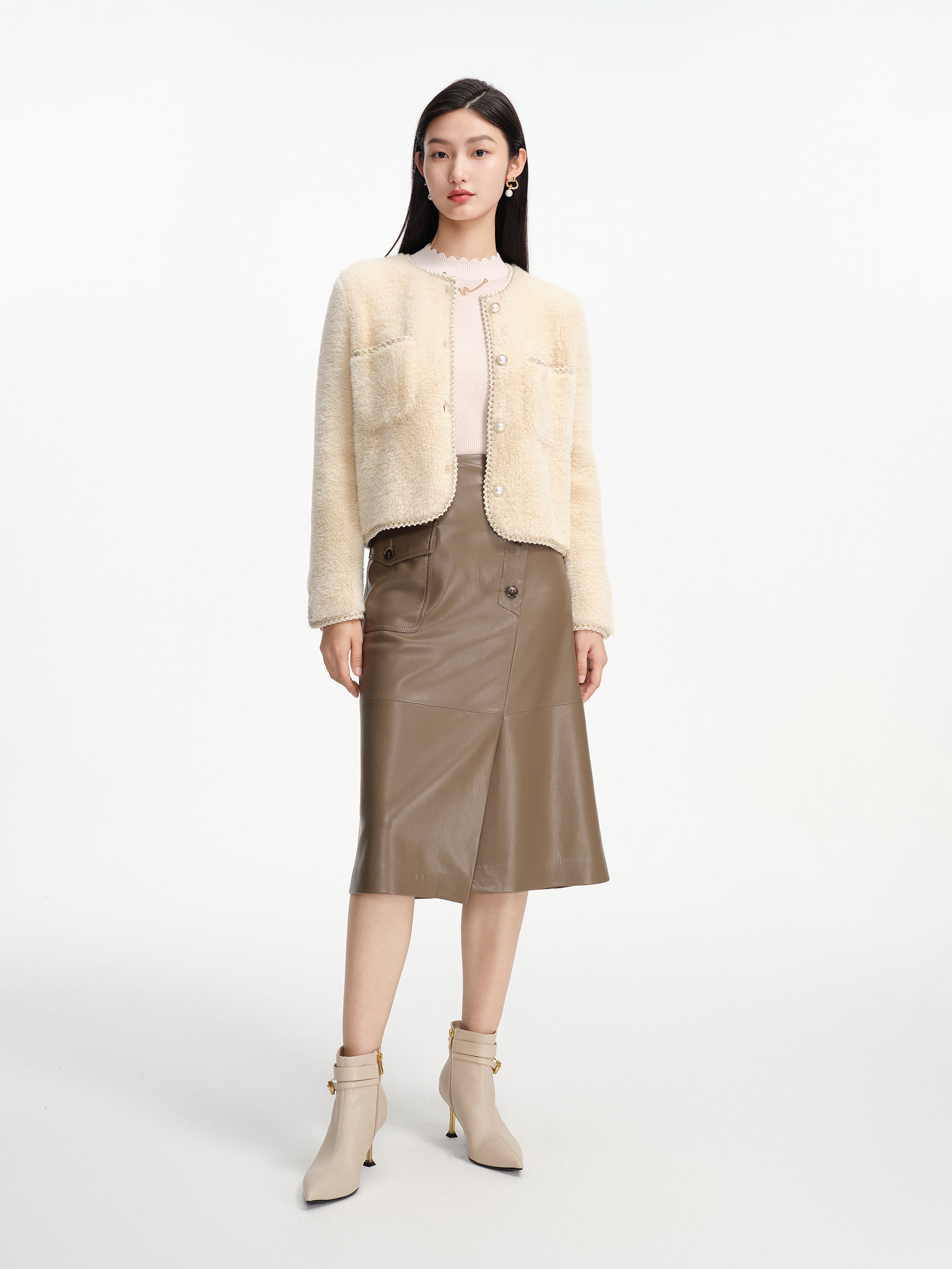 EP YAYING Nappa Wrap Skirt with Buttons