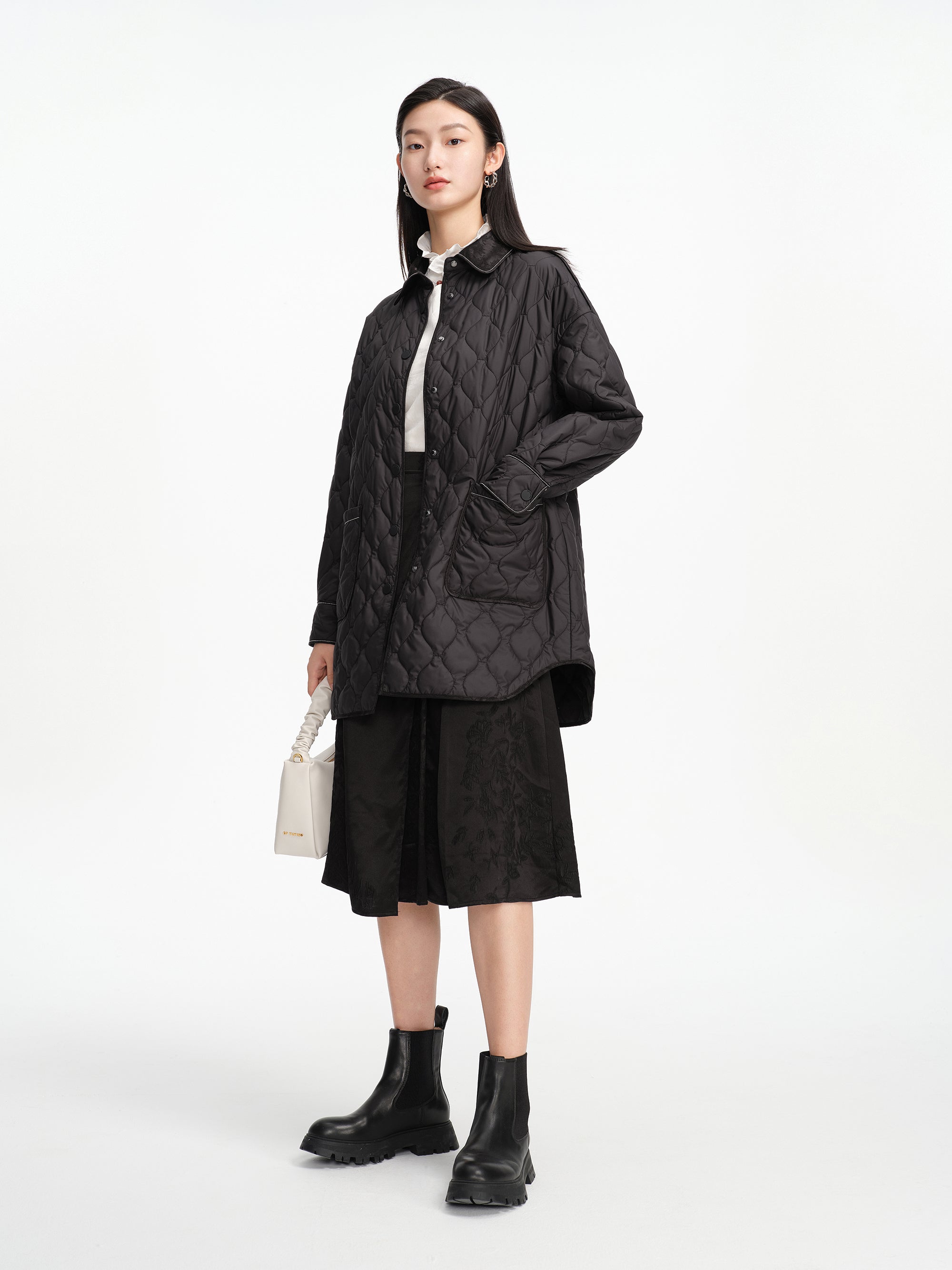 EP YAYING Mulberry Silk Embossed Midi Skirt