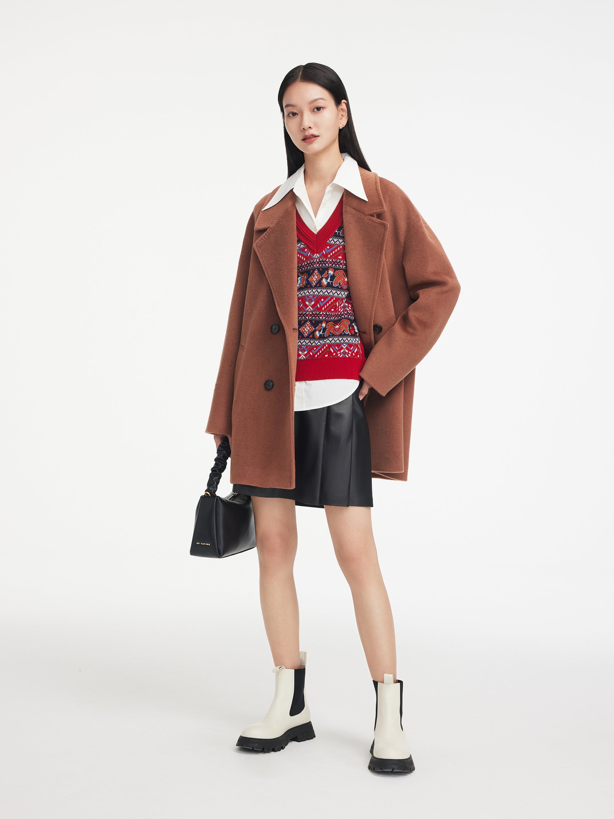EP YAYING Sheepskin Pleated Mini Skirt