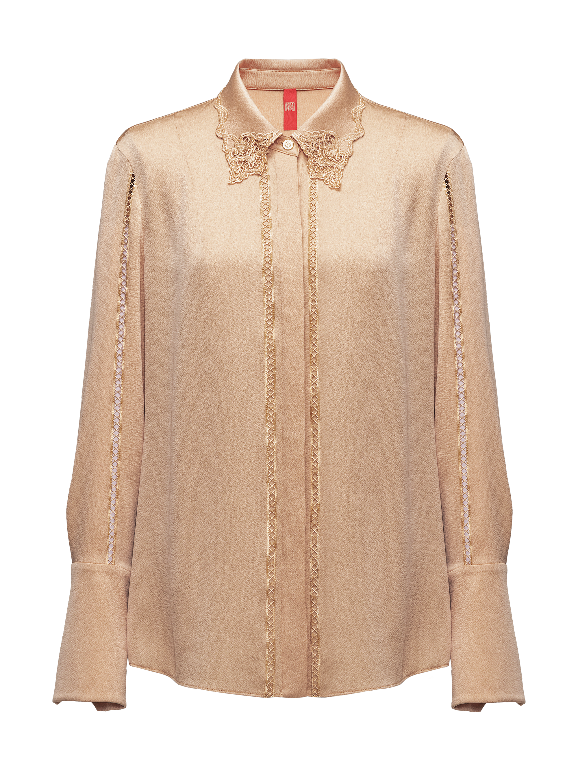 YAYING Embroidered Collar Silky Crop Shirt